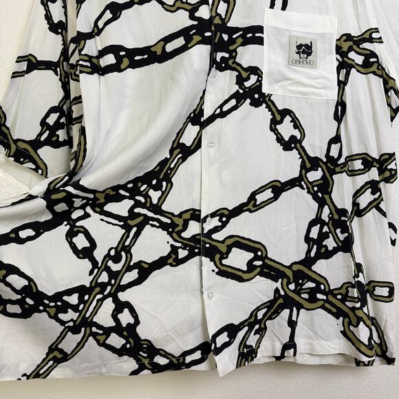 G59 Records Chained Shirt Mens 2XL White Short Sleeve Button Up Rap Rayon NWOT - Picture 4 of 11